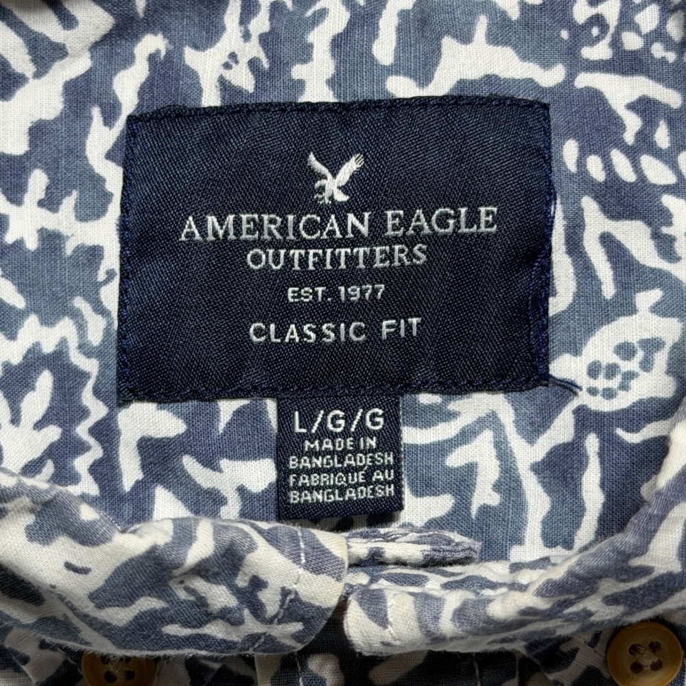 American Eagle Outfitters Short Sleeve Button Down Shirt Men's L Navy Floral - Picture 6 of 8